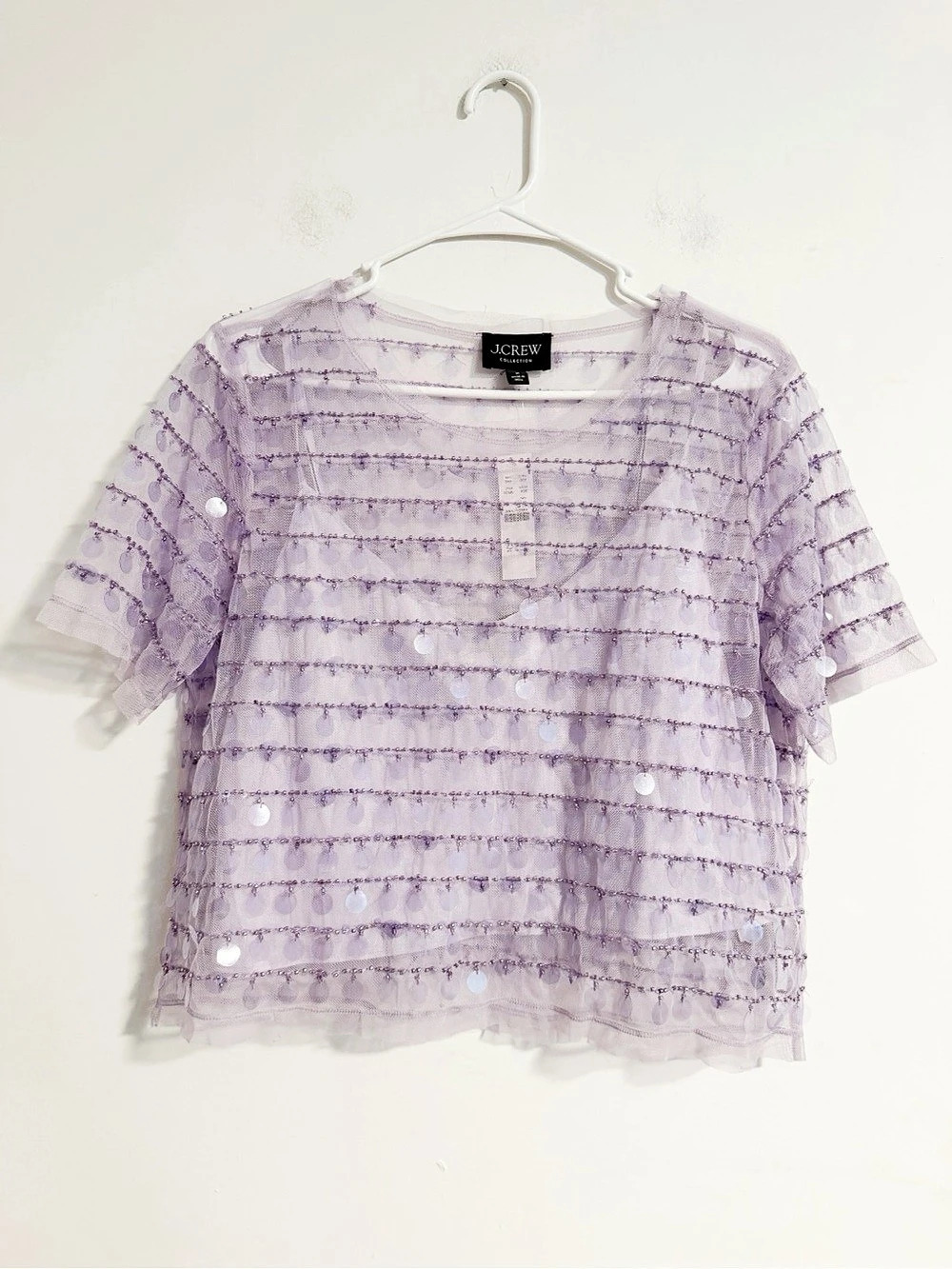 J. Crew Collection Layered Sequin T-Shirt Purple Stripe Size Medium NWT